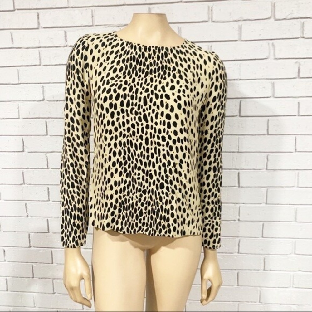 J.Crew Cheetah Print Rayon Long Sleeve Keyhole Blouse Tan Black Mob Wife 0